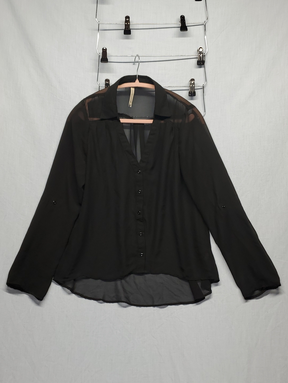 Paper Crane Black Sheer Button-Down Blouse #255